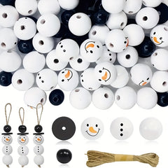 50/100pcs Jute Line Christmas Snowman Wooden Beads Round Wooden Beads