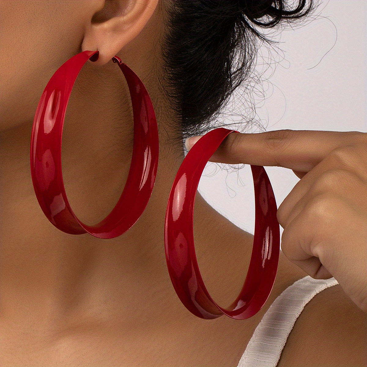Gold Exaggerated Hoop Earrings 18K Plated Jewelry Female Gift
