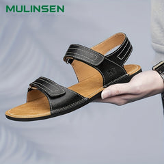 Men's Leather Flat Sandals, Outdoor Non-slip Beach Sandals, Spring Summer