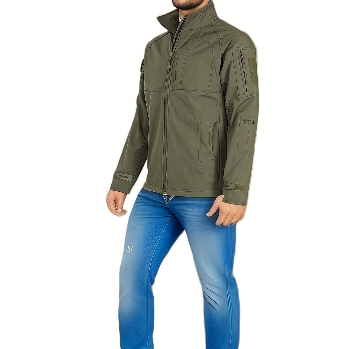 Men's Casual Stand Collar Softshell Jacket For Outdoor Activities