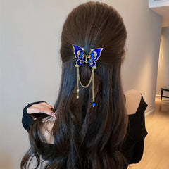 Butterfly & Tassel Hair Claw Rhinestone Banana Clip