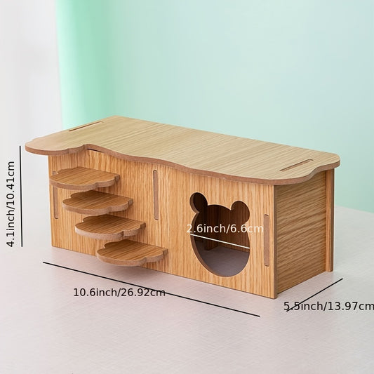 Hamster Hideout Cage Accessories Wooden Hide Hut with Platform for Small Animals