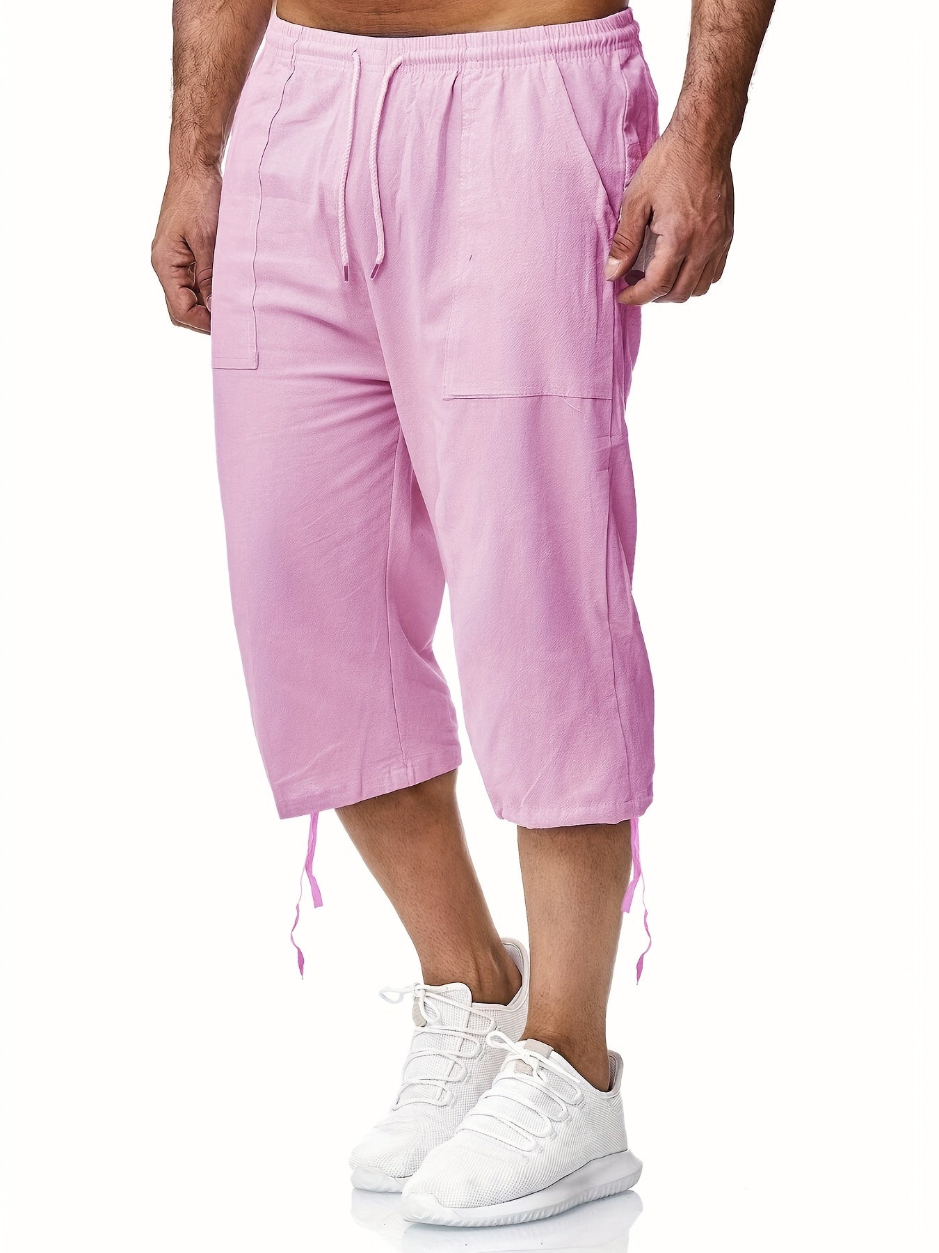Men's Linen Drawstring Shorts Solid Color Active Summer Fitness