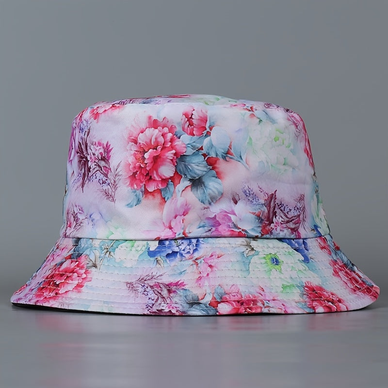 Colorful Peony Reversible Bucket Hat Tie Dye Gradient Fisherman Cap