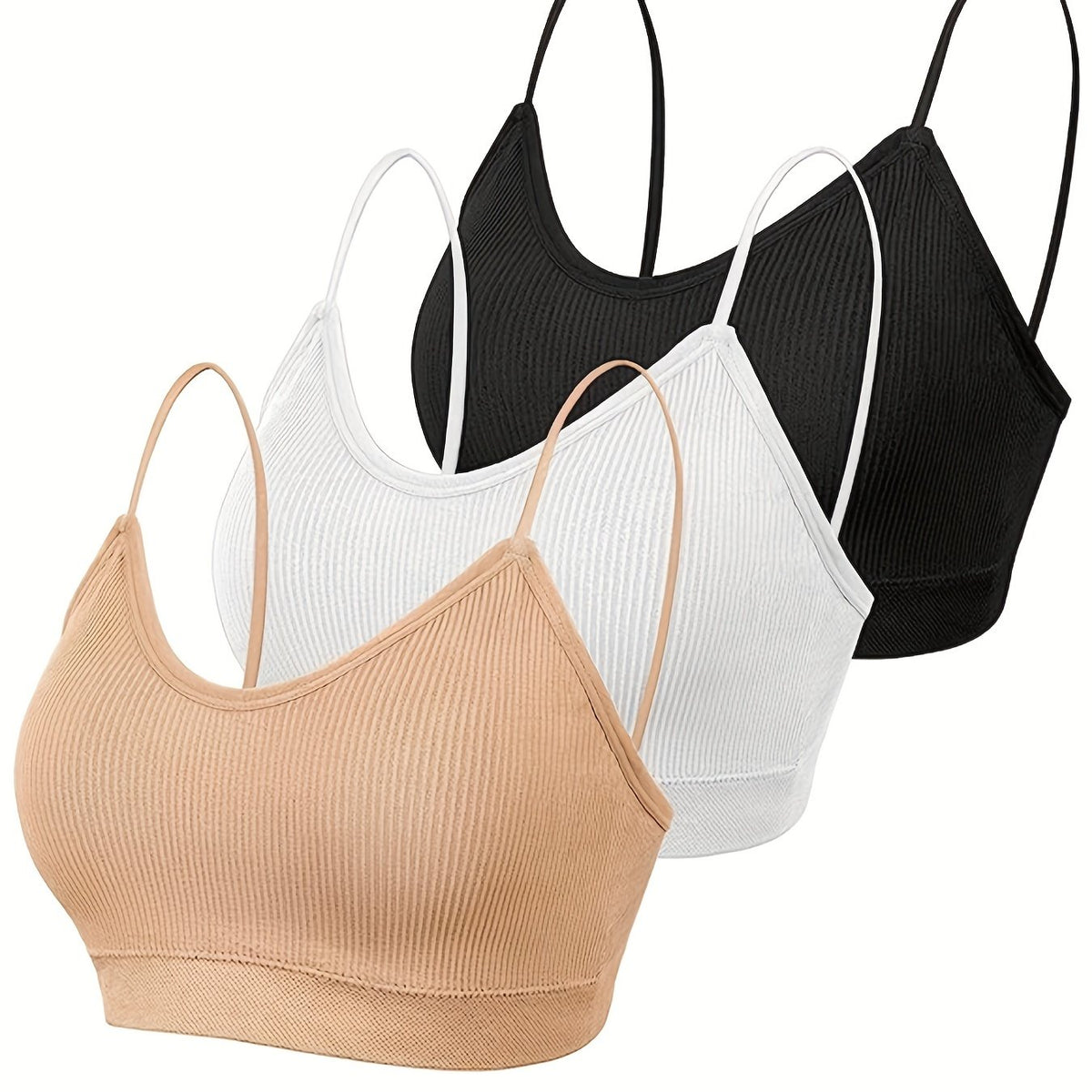3pcs Ribbed Cami Tops & Backless Crop Top Women's Lingerie