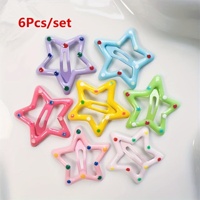 6pcs Y2K Star Hair Clip Snap Clip Hair Barrette Hair Slides Clip For Women Girls