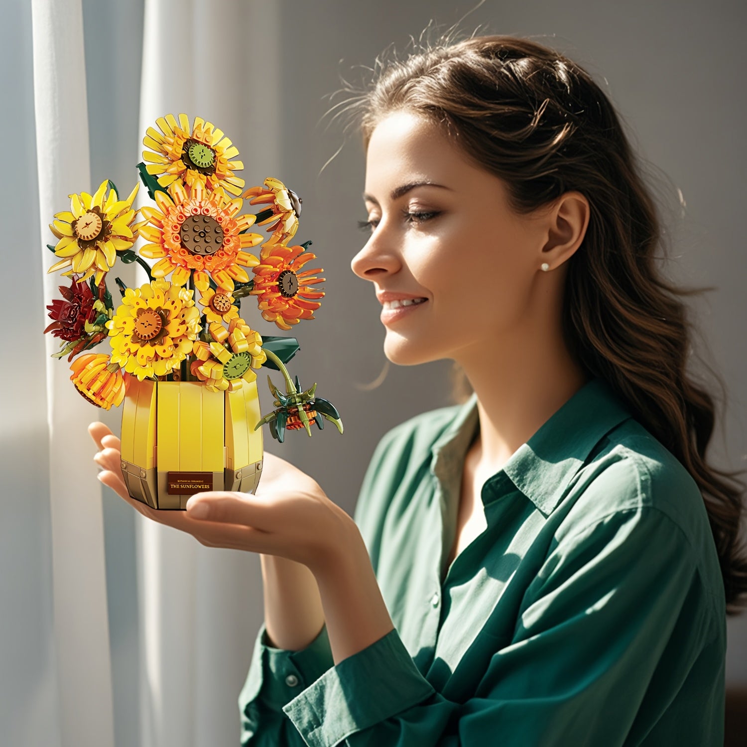 1328pcs Sunflower Building Block Bouquet Vase Model Toy Set