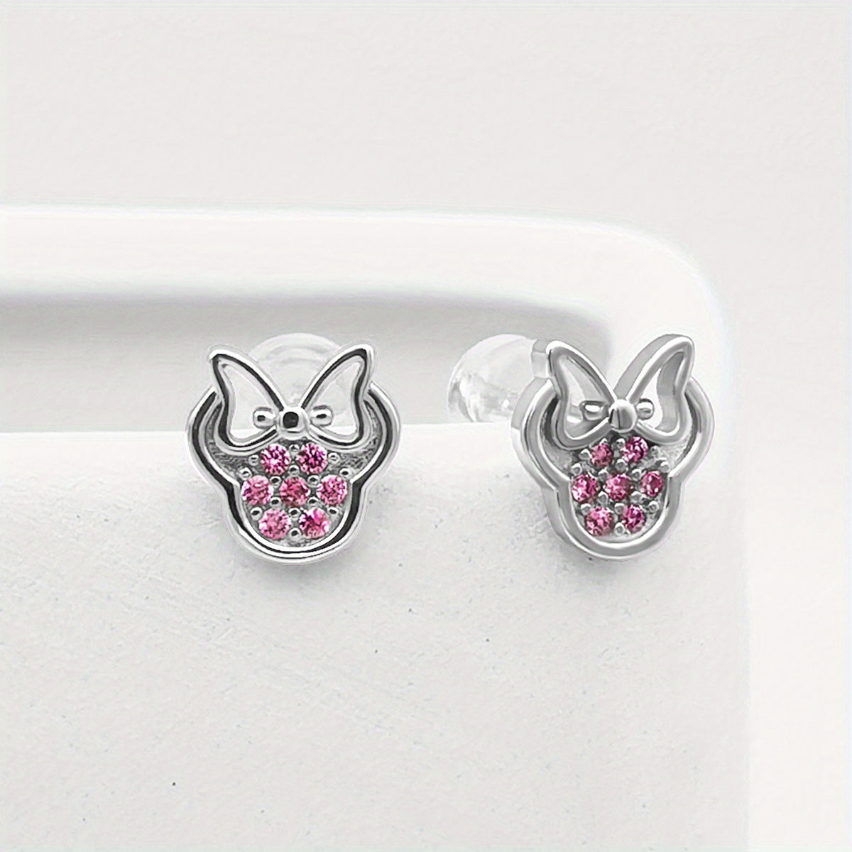 Silvery Plated Bow Round Earrings Silvery Needle Anti Allergic Women's Jewelry