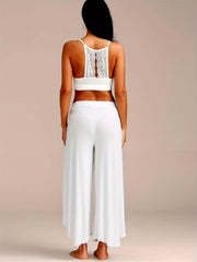 Plus Size Solid Split Stretch Wide Leg Pants