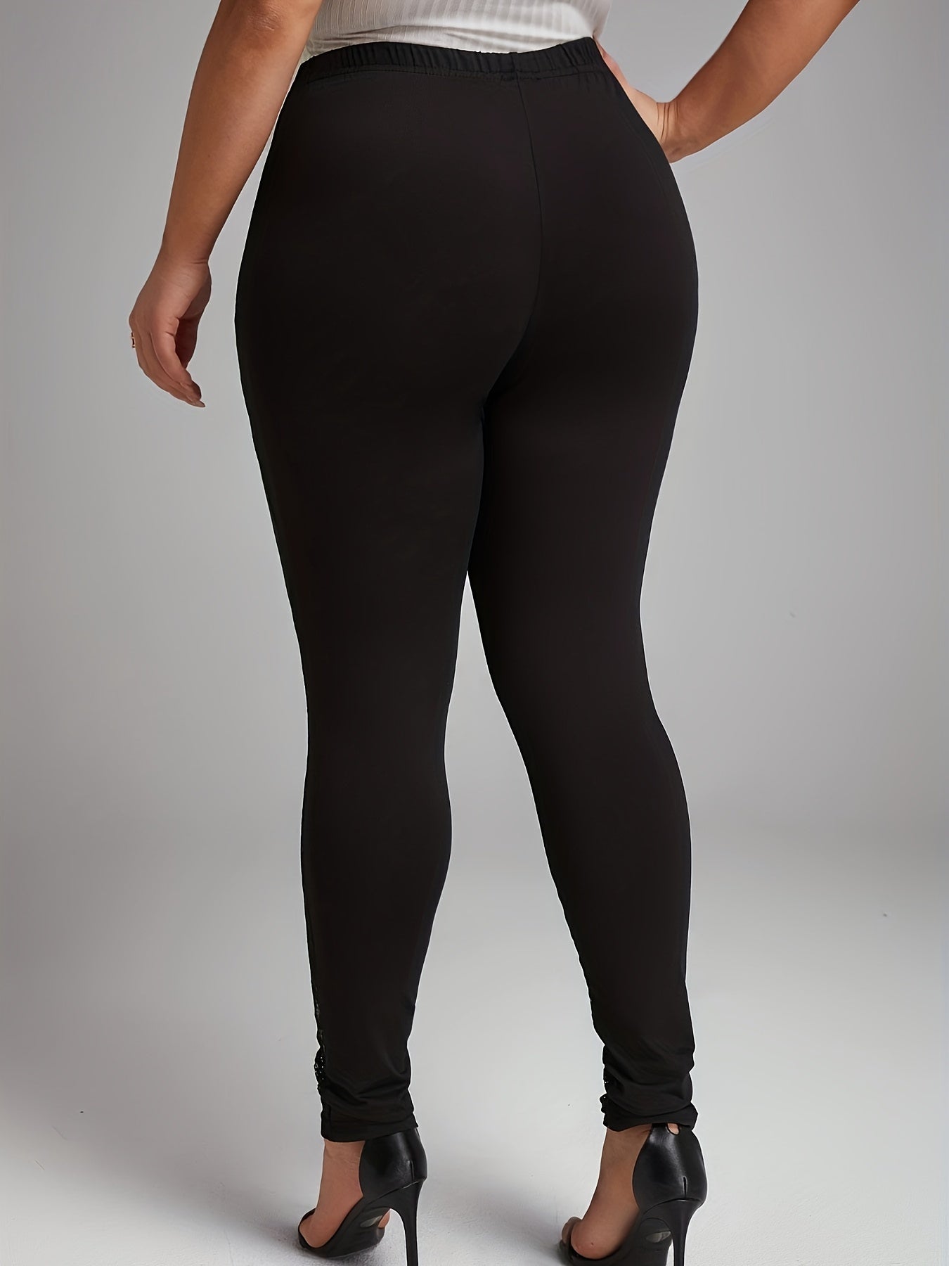  Sports Leggings Women's Plus Solid Contrast Lace Skinny