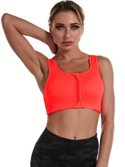 Plus Size Zip Up Cut Out Back Sports Bra Women's High Impact
