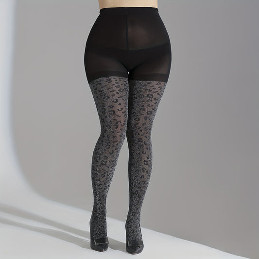 Plus Size Shimmer Leopard Print High Rise Pantyhose