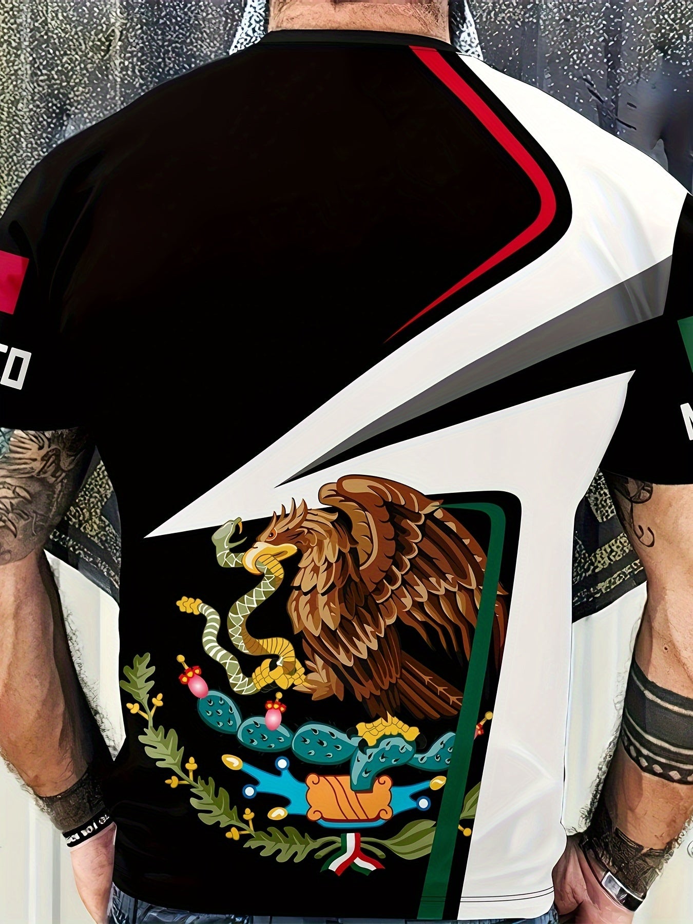 MEXICAN PRIDE Eagle Snake Print Men's Graphic Tee