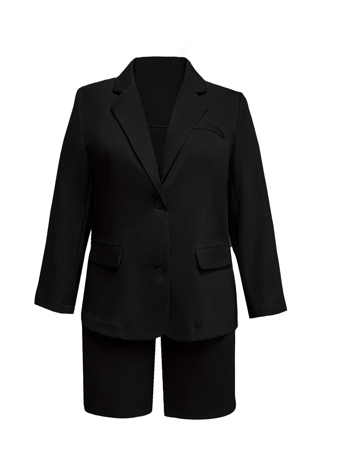  Basic Blazer & Shorts Suit Sets Women's Plus Solid Lapel Collar