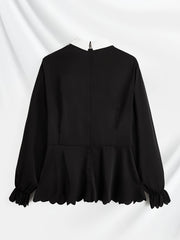  Colorblock Long Sleeve Peplum Top