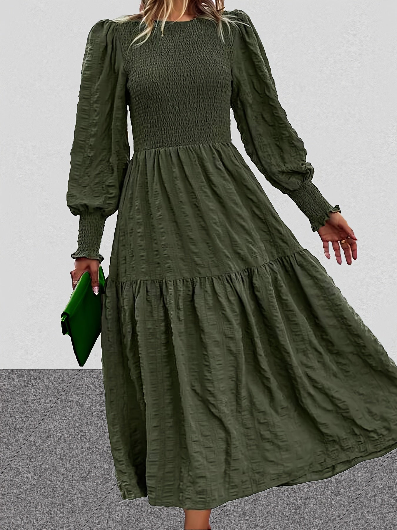  Solid Lantern Sleeve Maxi Dress