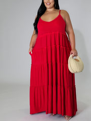  Solid Layered Loose Fit Cami Maxi Dress