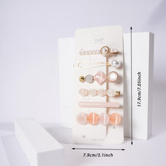 5pcs Geometric Hairpin Faux Pearl Women Hair Clips Girls Barrettes