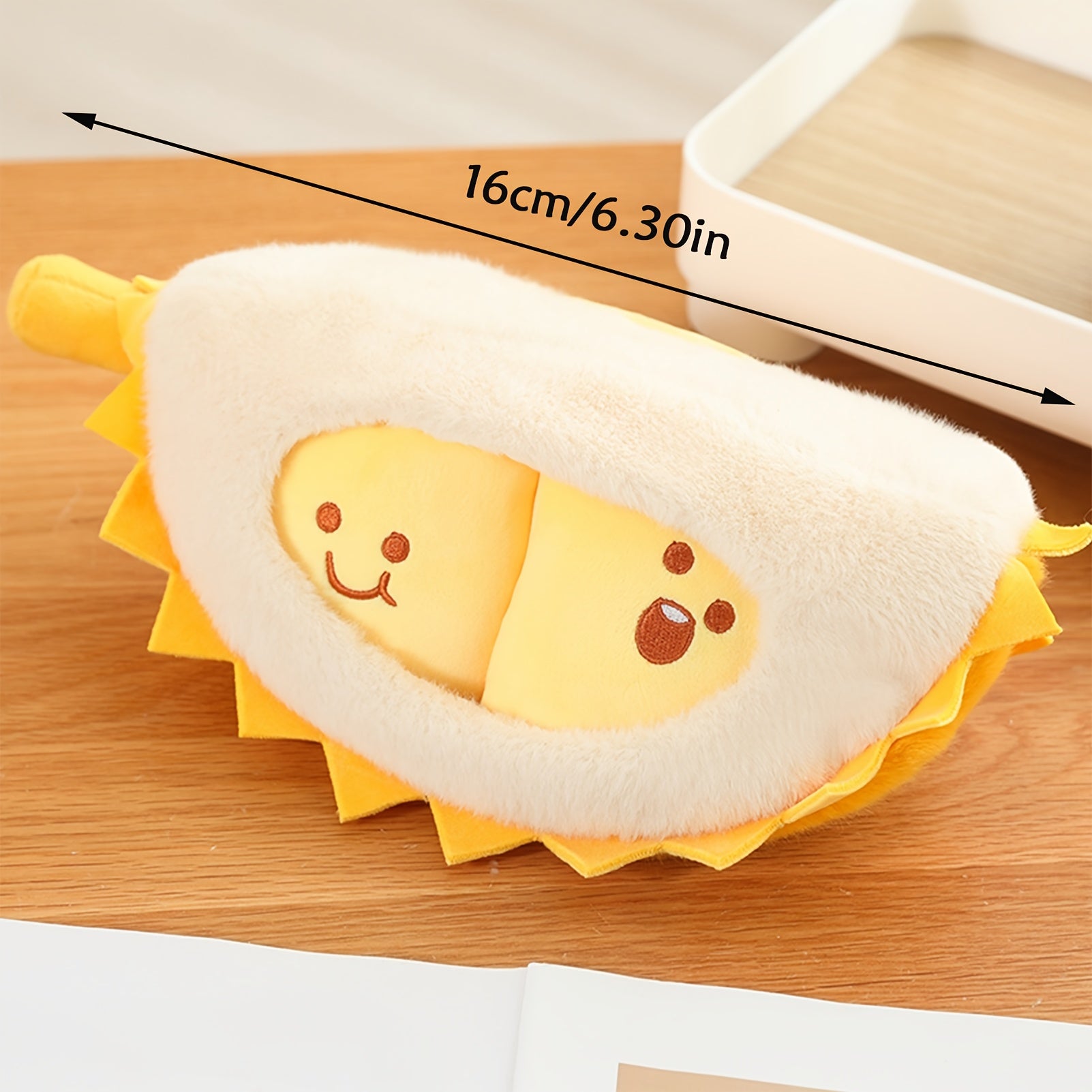 Durian Plush Toy Soft Fluffy Animal Expressive Eyes Beige Yellow