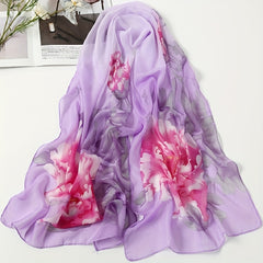 Large Flower Print Chiffon Scarf Gradient Silk Thin Shawl Hijab