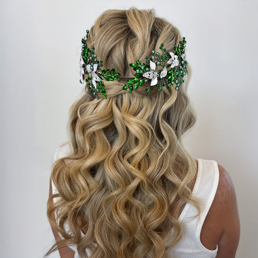 Green Beaded Bridal Hair Accessory for Stage Performances