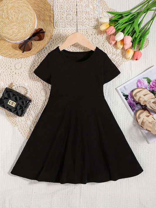 Girls Short Sleeve A-line Swing Skater Dress School Party Dress