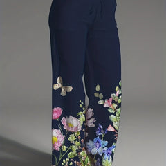 Women's Plus Floral Print Stretch Pants with Tie Front