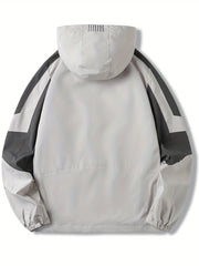 Men's Block Hooded Jacket Zip Up Windbreaker for Outdoor