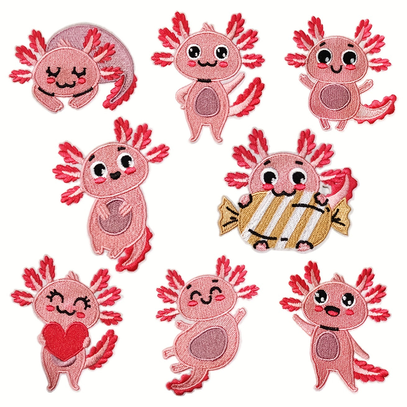 8Pcs Axolotl Iron On Patches Sew On Embroidered Applique Repair Patch DIY Crafts