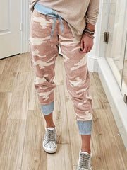 Women's Plus Camo Drawstring Elastic High Rise Jogger Trousers