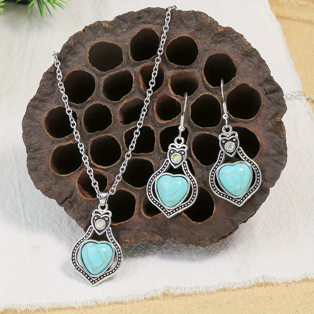 Vintage Silver Turquoise Earrings Necklace Set