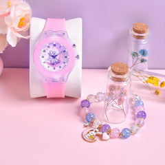 Cartoon Moon Rabbit & Heart Cat LED Watches Set for Girls