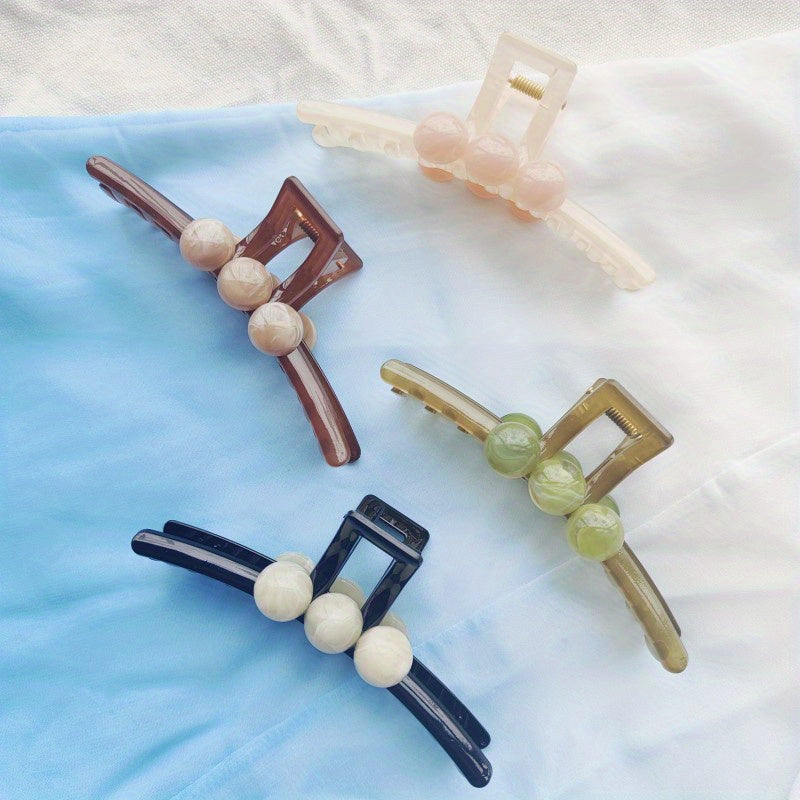 4pcs Resin Hair Claw Gradient Beads Decor Ponytail Holder Hair Clip