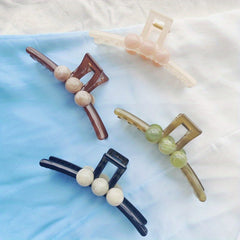 4pcs Resin Hair Claw Gradient Beads Decor Ponytail Holder Hair Clip
