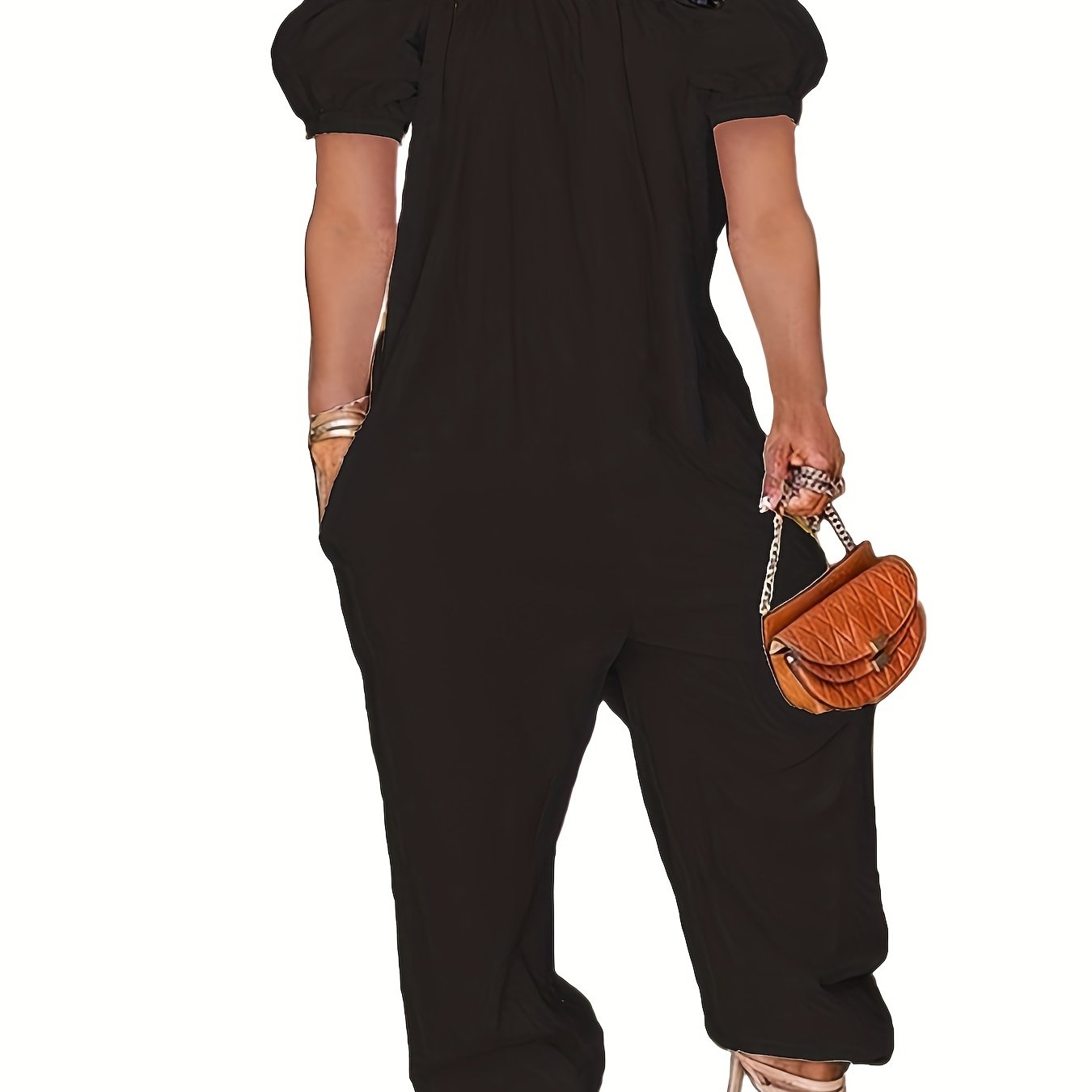  Off Shoulder Bubble Sleeve Jumpsuit