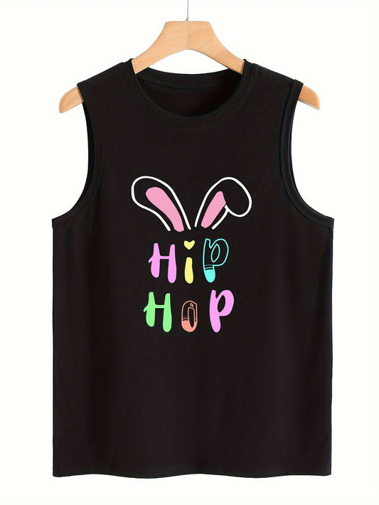 Rabbit Ear & Letter Print Vest Sleeveless Sports Top