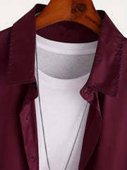 Men's Solid Camp Collar Bowling Shirt Short Sleeve