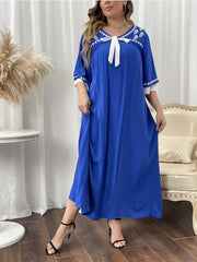 Floral Embroidered Half Sleeve Maxi Dress Ethnic Long Dress