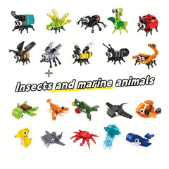 20pcs Insect & Marine Animal Blocks: Spiders, Scorpions, Mantises, Bees