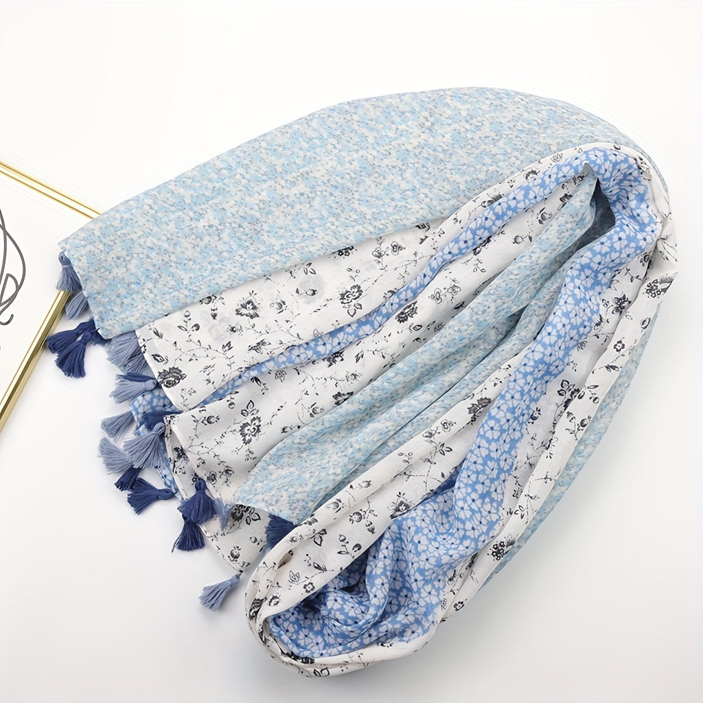 Floral Printed Tassel Scarf Stitching Pattern Shawl Women