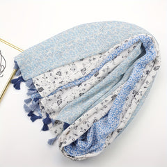 Floral Printed Tassel Scarf Stitching Pattern Shawl Women