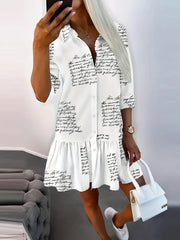  Casual Long Sleeve Button Up Ruffle Trim Shirt Dress