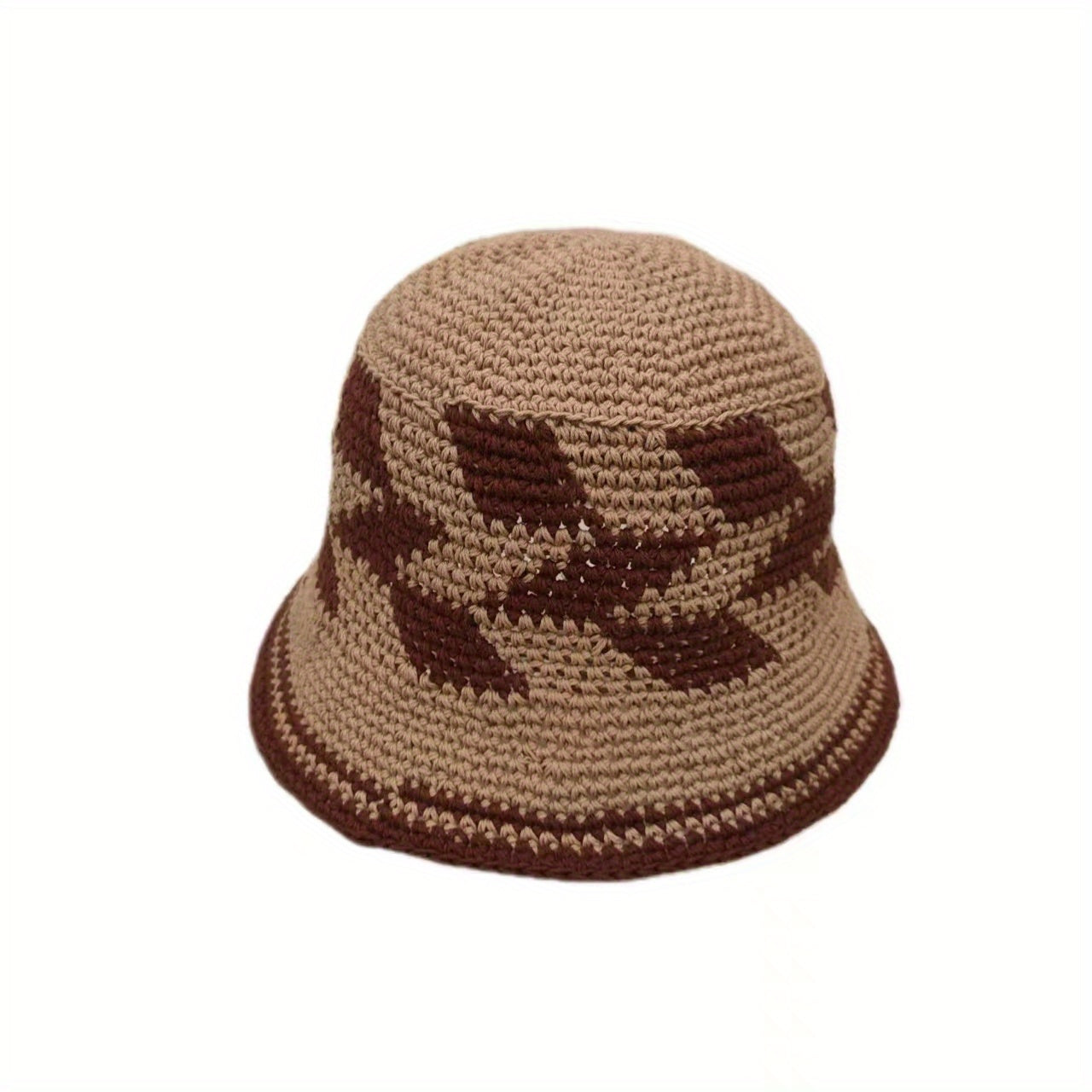 Rhombus Block Bucket Hat Cotton Knitted Basin Hat