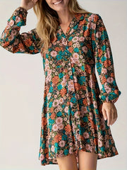  Floral Print Long Sleeve Dress