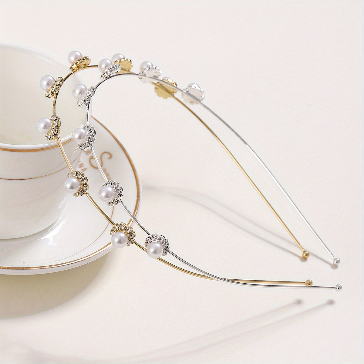 Faux Pearl Rhinestone Headband Style Head Hoop Alloy Hair Band
