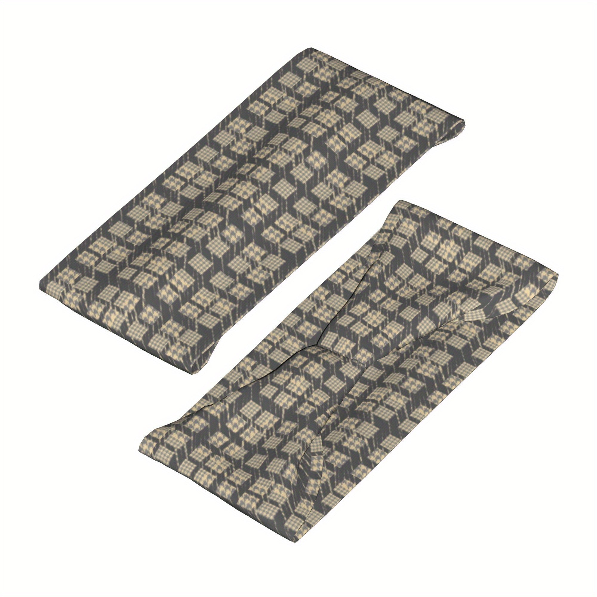 Vintage Plaid Headband Beige Checkered Pattern Elastic Secure Fit