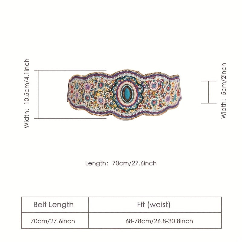 Bohemian Beads Flower Wide Belt Elastic Adjustable Waist Girdle