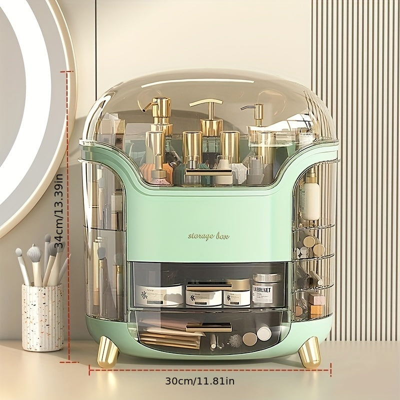 Large Dustproof Cosmetic Storage Box with Lid and Drawers Makeup Organizer