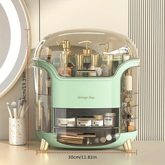 Large Dustproof Cosmetic Storage Box with Lid and Drawers Makeup Organizer