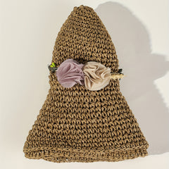 Khaki Crochet Flower Sun Hat Hollow Out Breathable Straw Bucket Hat